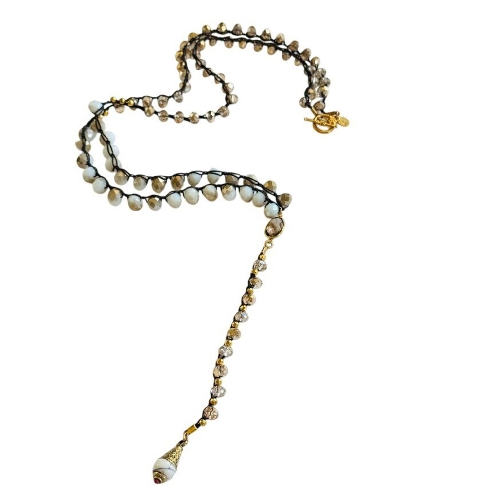 An old Soul Necklace smoky quartz Faceted crystal Collar Designer BOHO 34"L